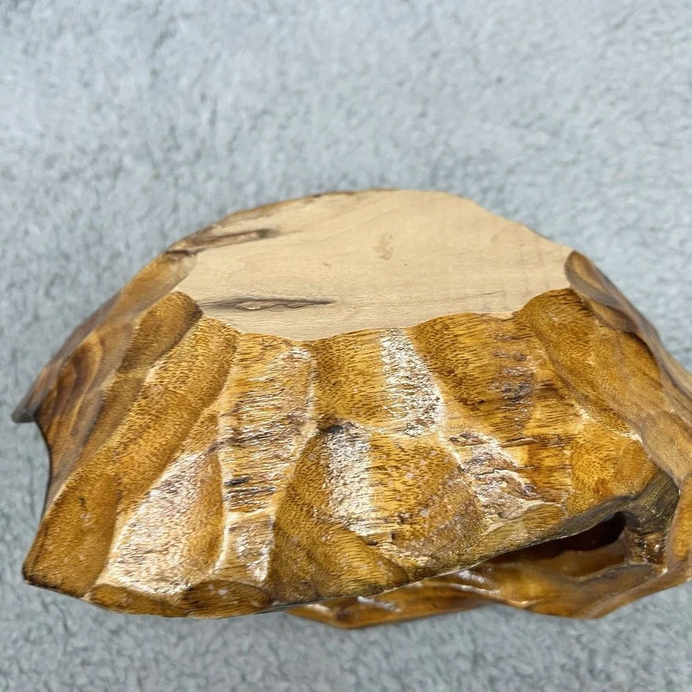 Hand Carved Burl Wood Basket Rustic Folk Art with Handle‎